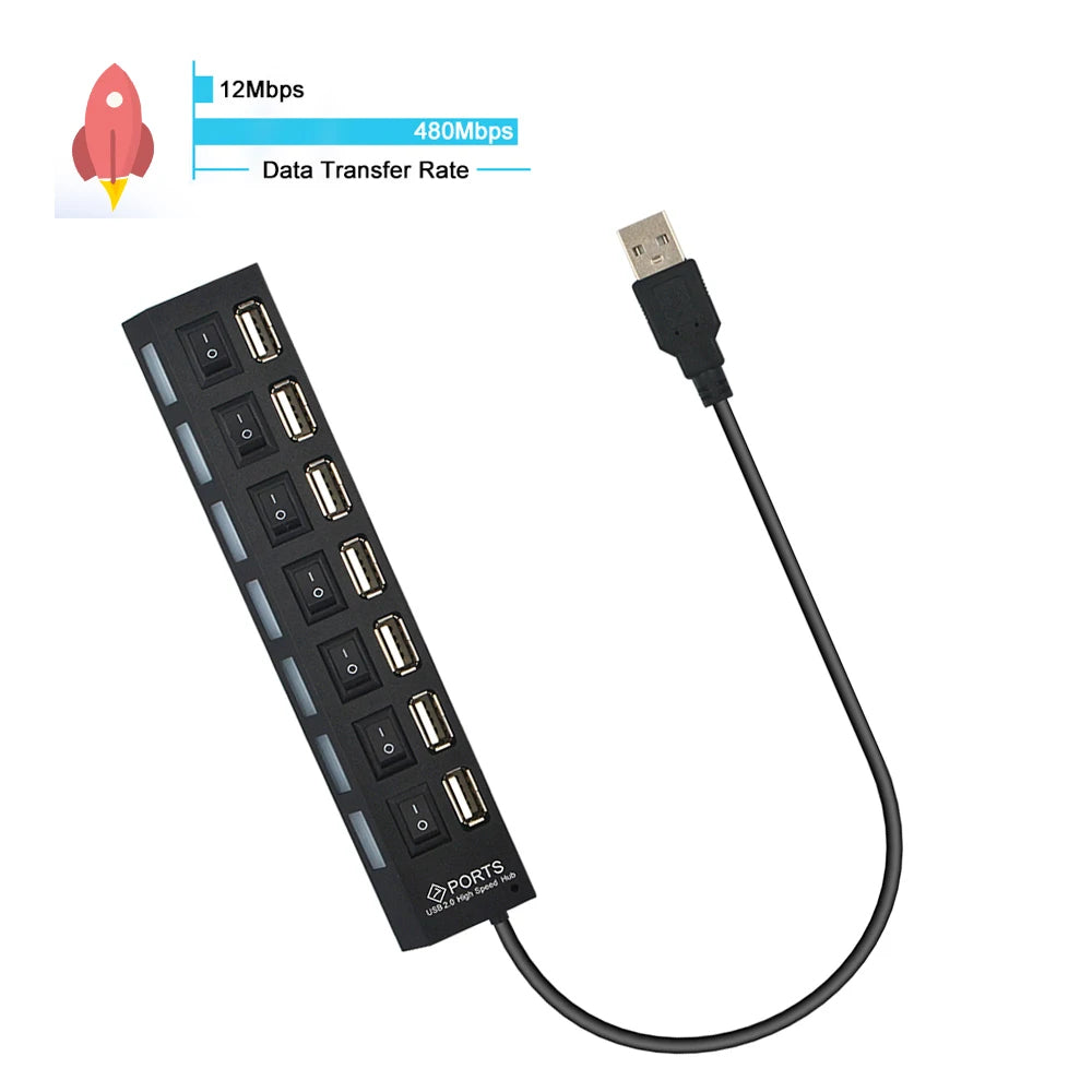 7 Port 2.0 USB Hub Expand Your Computer Connectivity with Multiple USB Ports