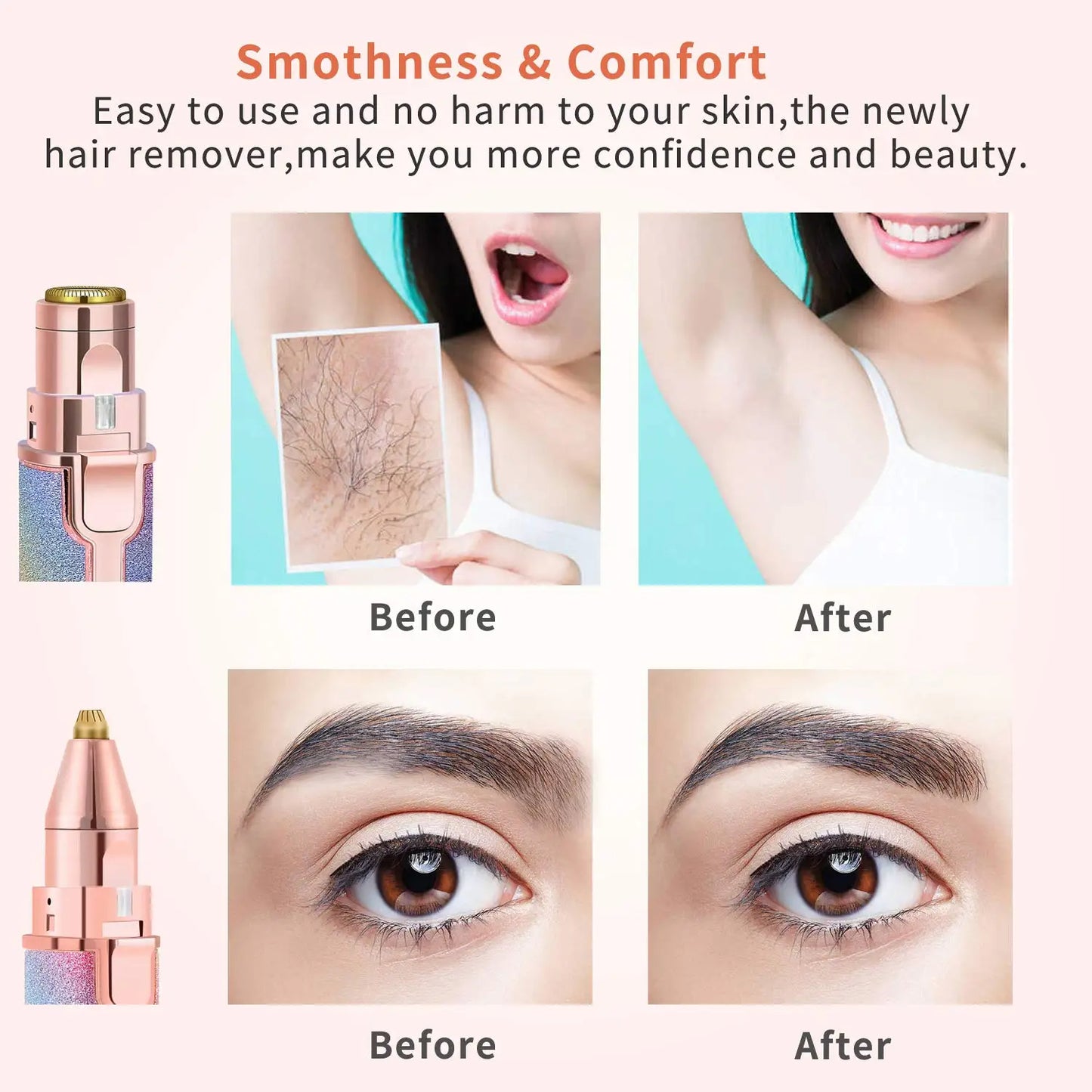 USB Rechargeable Eyebrow Trimmer and Shaver 2 in 1 Facial Mini Hair Remover for Women