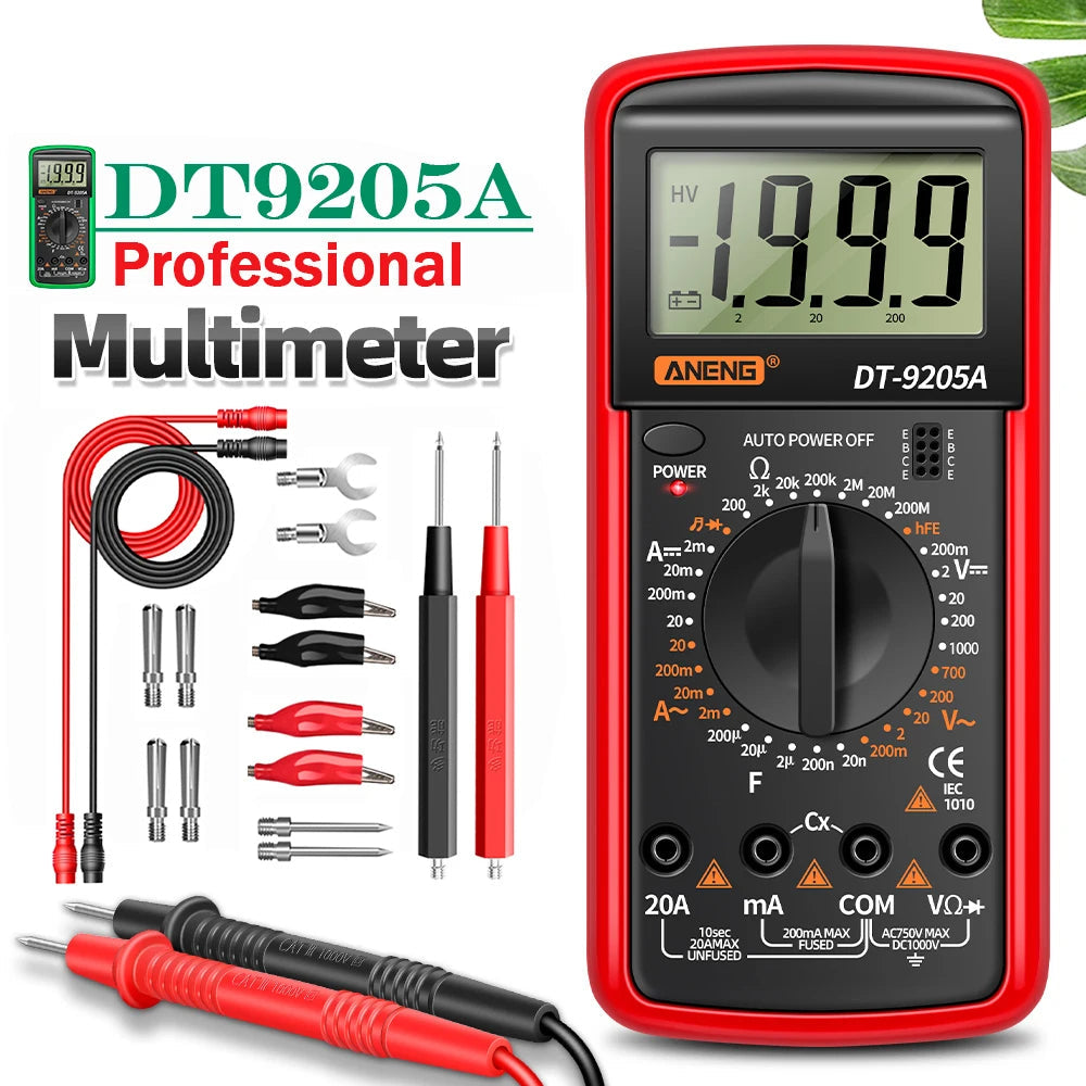 Digital Multimeter DT-9205A Manual Range AC/DC Voltage Current Ohm Tester with Continuity & Diode Test