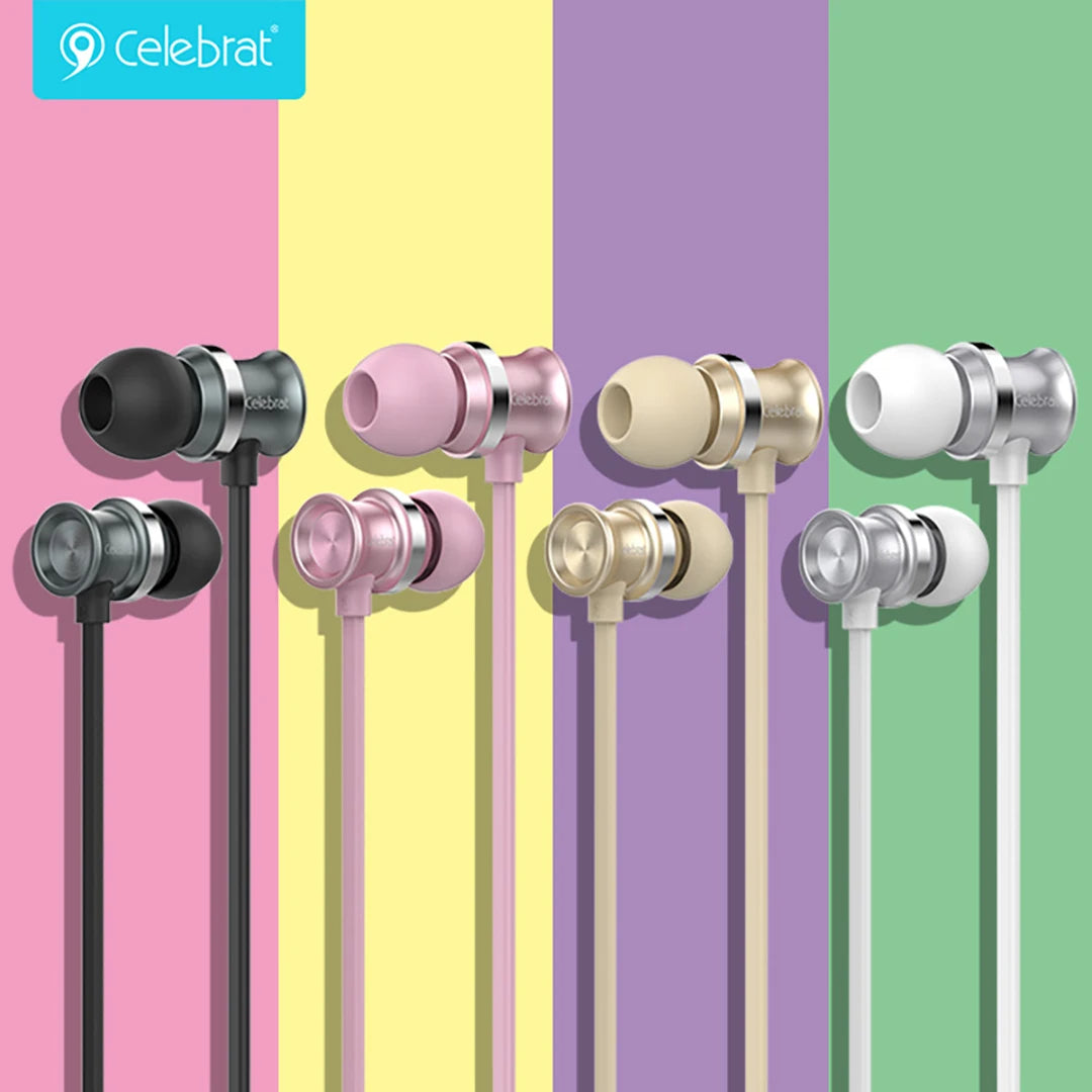 Celebrat D7 Wired Earphones 3.5mm In‑Ear HiFi Headphones with Mic – Deep Bass Wired Headset for Mobile Phones
