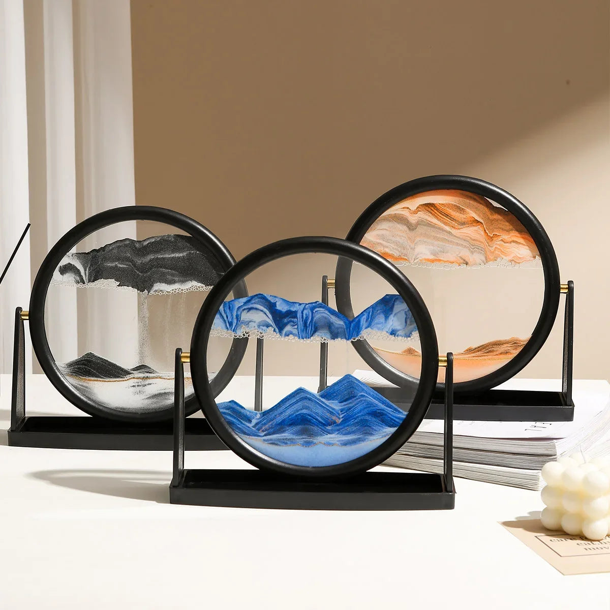 3D Moving Sand Art Picture Round Glass Frame | Flowing Sandscape Home Decor Gift