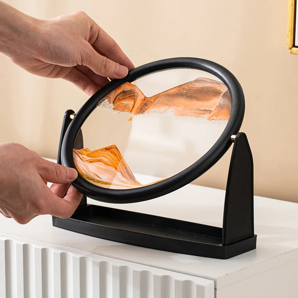 3D Moving Sand Art Picture Round Glass Frame | Flowing Sandscape Home Decor Gift