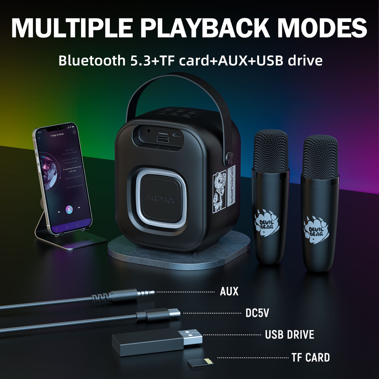 ONIKUMA L7 Bluetooth Karaoke Speaker RGB 5W Dual Microphones Long Playtime Portable Party Speaker 1 Year Warranty