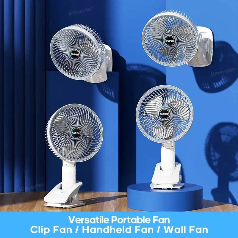 Portable Clip Fan Desktop Fan with Cordless Rechargeable 1200mAh Fan Ventilator Cooler Multifunction Handheld Fan 3 Speed