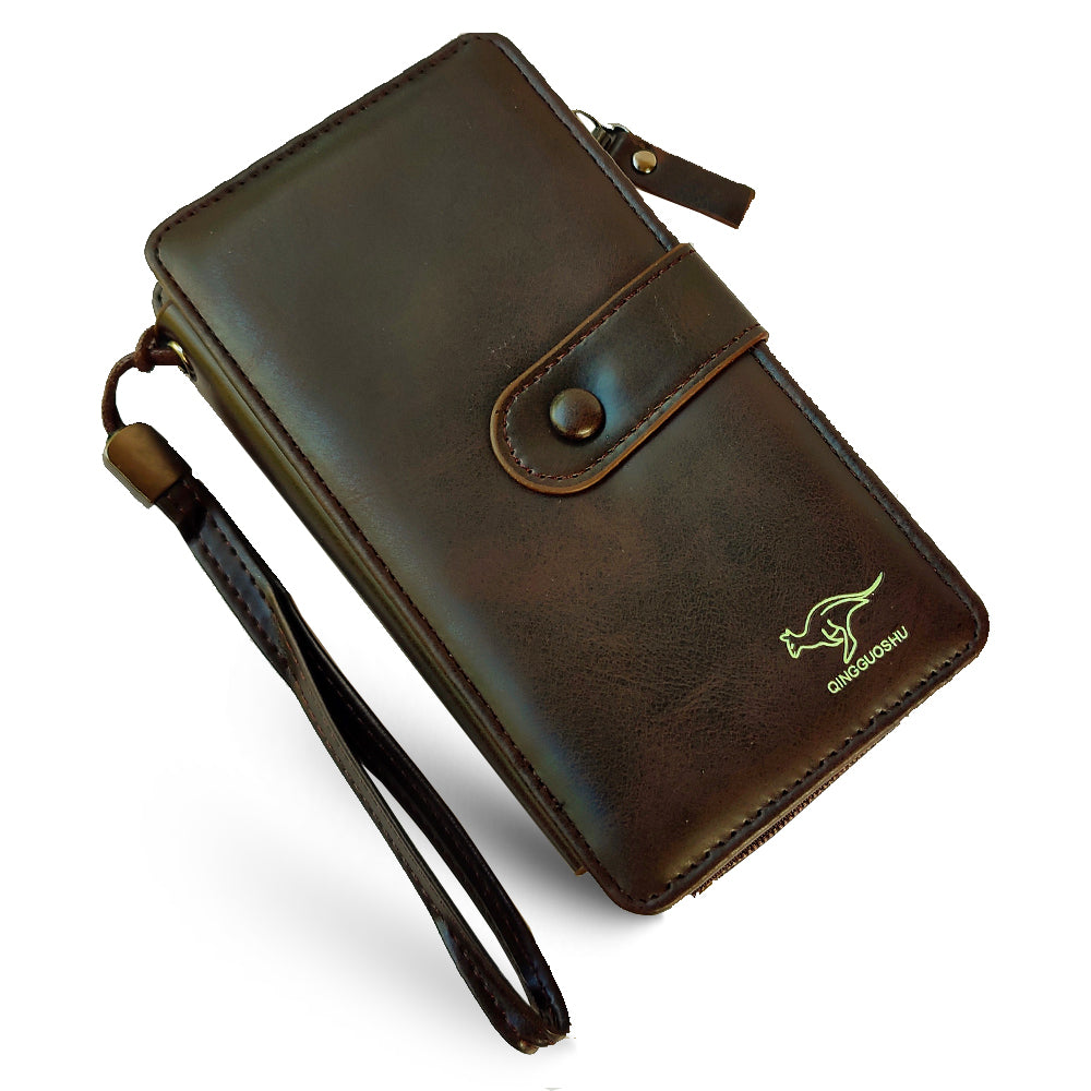 Honsun Semi Long Men's Plus Envelope Wallet Multi Card Large Capacity Zipper Pocket Leather Wallet