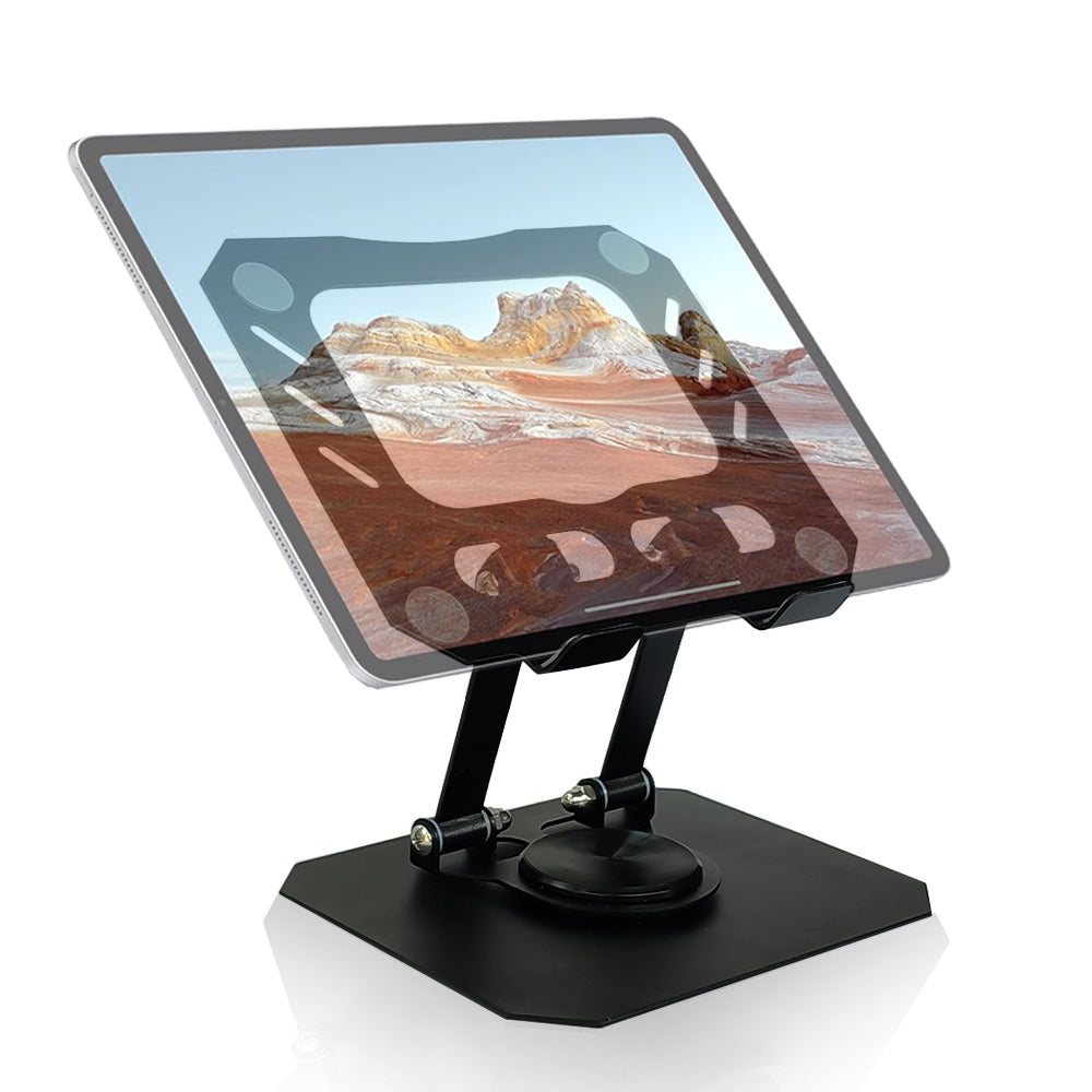 360° Rotating Metal Hollow Tablet Desktop Holder – Adjustable Folding Stand for iPad, Xiaomi, and Smartphones