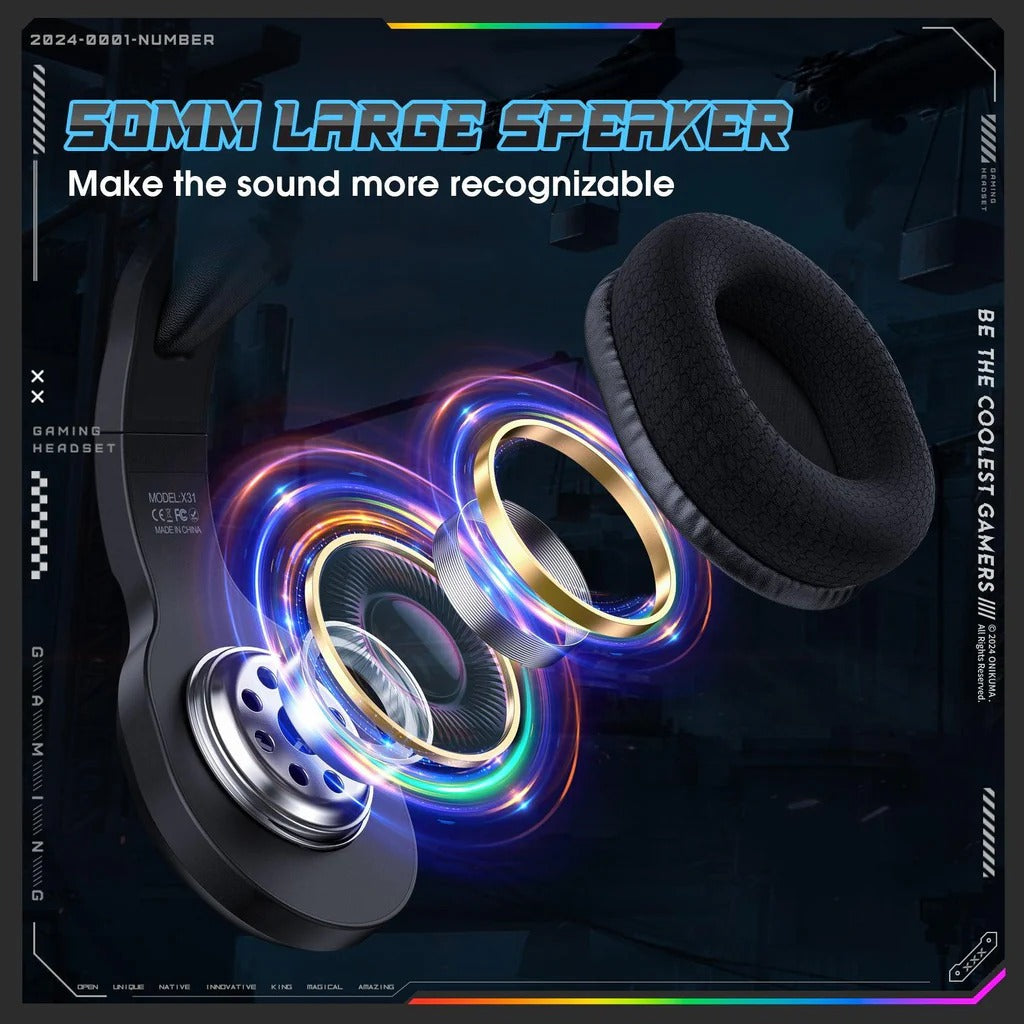 ONIKUMA X31 RGB Dynamic Professional Gaming Headphone Stereo Surround Sound Omnidirectional Mic Wired Headset for PC PS4 Xbox Phone 1 Year Warranty