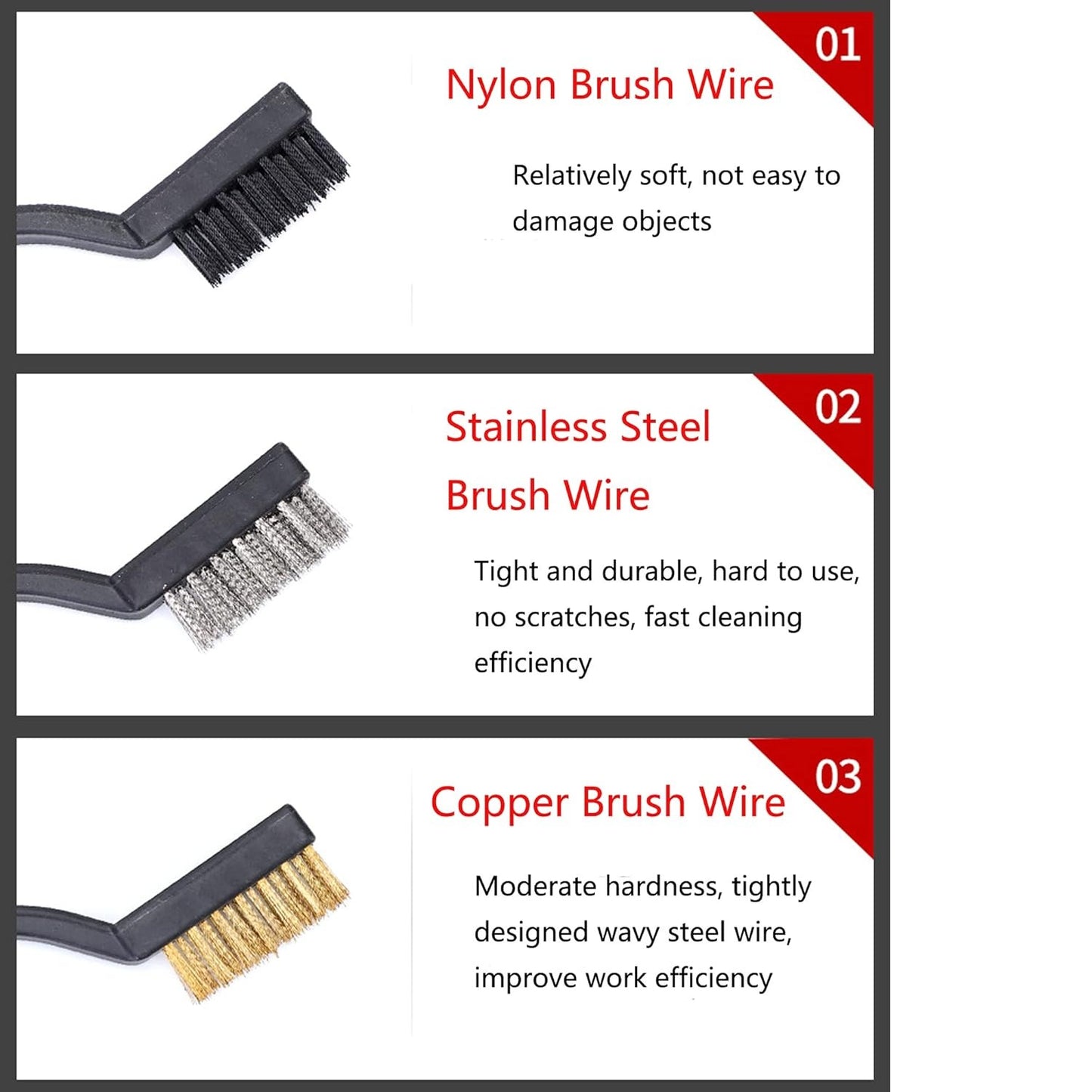 3PCS Wire Brush Set Nylon Copper Steel Brushes for Cleaning Rust Removal and Polishing