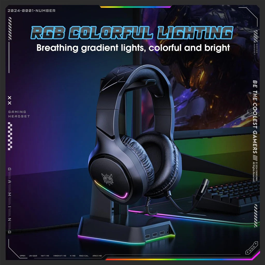 ONIKUMA X31 RGB Dynamic Professional Gaming Headphone Stereo Surround Sound Omnidirectional Mic Wired Headset for PC PS4 Xbox Phone 1 Year Warranty