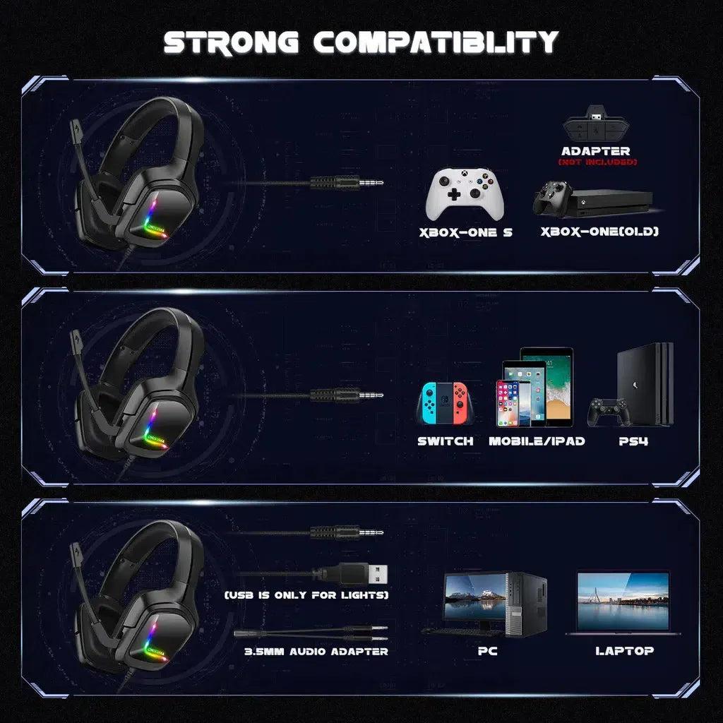 ONIKUMA K20 Wired RGB Gaming Headset Omnidirectional Mic Comfortable Over-Ear Design PC PS4 Xbox 1 Year Warranty