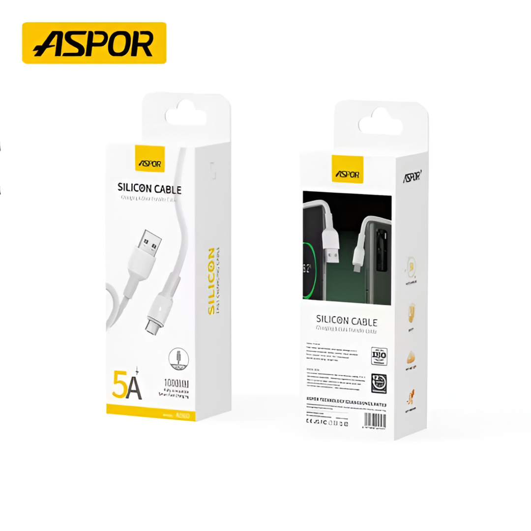 Aspor A080 Silicone USB to Micro USB Cable 1 Meter | Fast Charging Flexible Data Cable for Android Devices