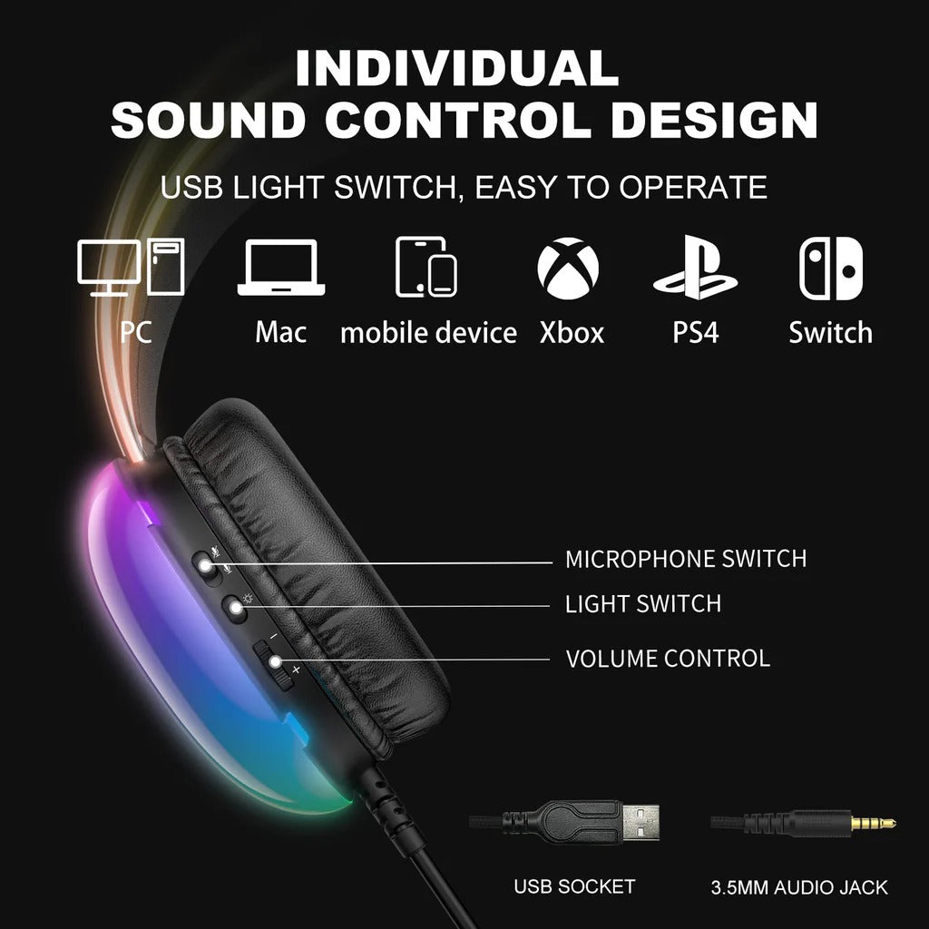 ONIKUMA X25 RGB Gaming Headset Wired Stereo Surround Sound Omnidirectional Mic Dynamic Lights 1 Year Warranty