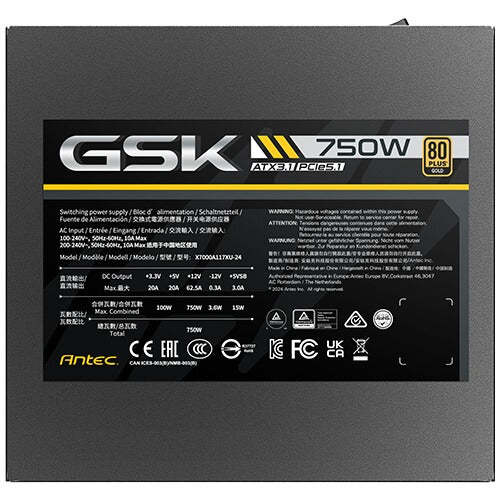 ANTEC GSK750 ATX3.1 – 750W 80+ Gold Fully Modular Power Supply