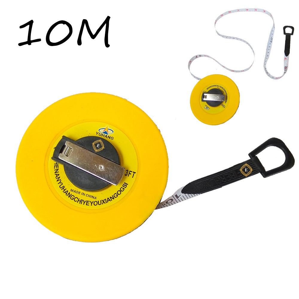 10M Fibreglass Measuring Tape Long Tape Measure Tool with Plastic Ruler Case for Accurate Measurements