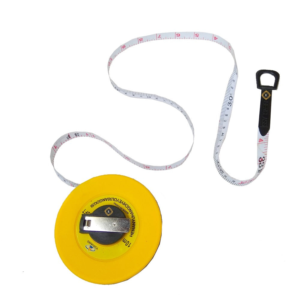 10M Fibreglass Measuring Tape Long Tape Measure Tool with Plastic Ruler Case for Accurate Measurements