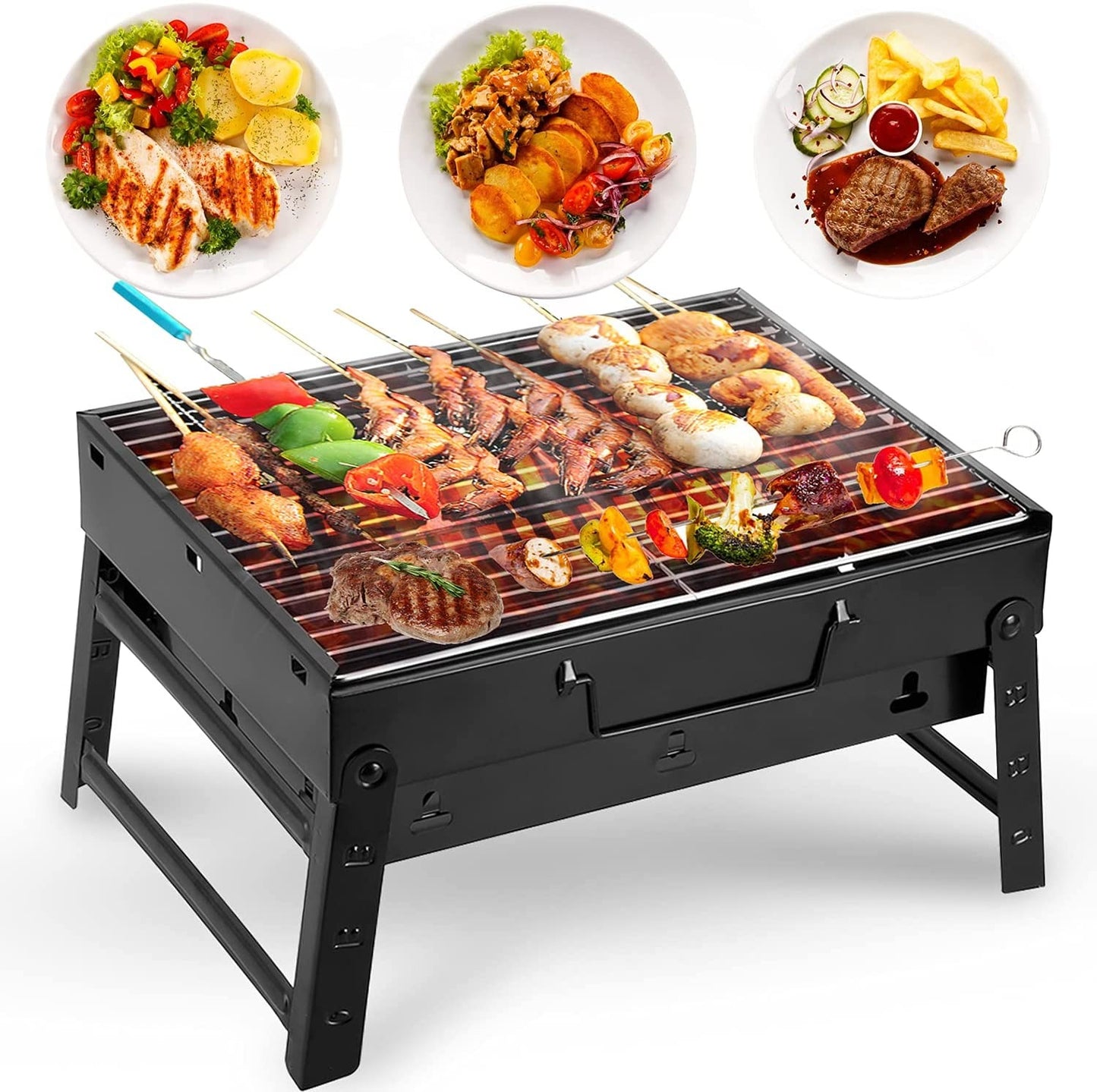 BBQ Grill Small Charcoal Barbecue Grill Smoker for Outdoor Cooking Camping Hiking Picnics