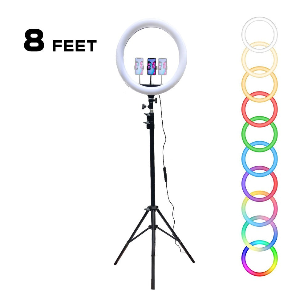 Plokama 8Ft Tripod with 14 Inch RGB Ring Light Adjustable 2.43m Stand for Camera and Mobile