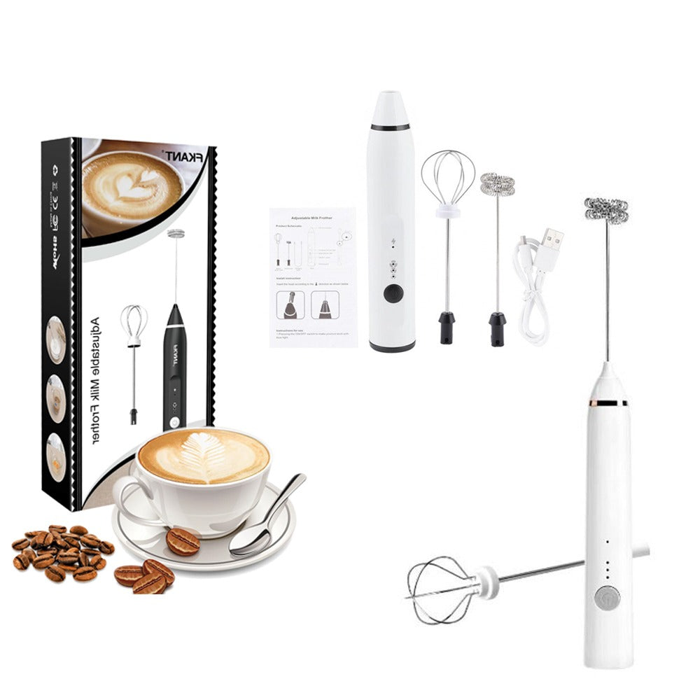 Milk Frother Handheld USB Rechargeable Foam Maker with 2 Stainless Steel Whisks – 3-Speed Electric Blender for Coffee & Lattes