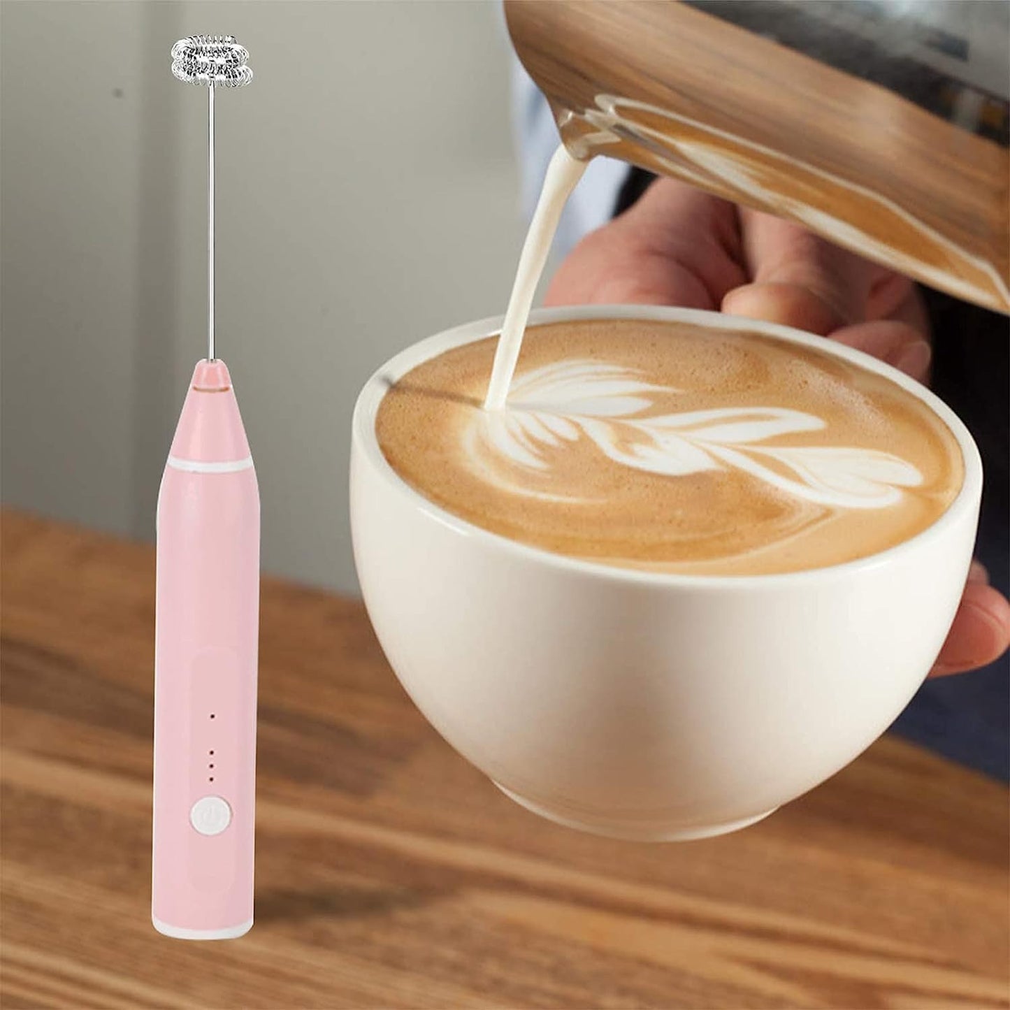 Milk Frother Handheld USB Rechargeable Foam Maker with 2 Stainless Steel Whisks – 3-Speed Electric Blender for Coffee & Lattes
