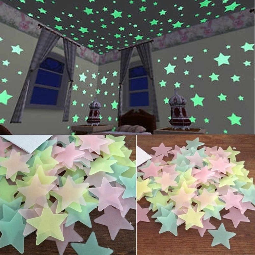 3D Glow-in-the-Dark Stars Moon Heart Wall Stickers – Luminous Fluorescent Plastic Decals for Kids Room & Bedroom Decor