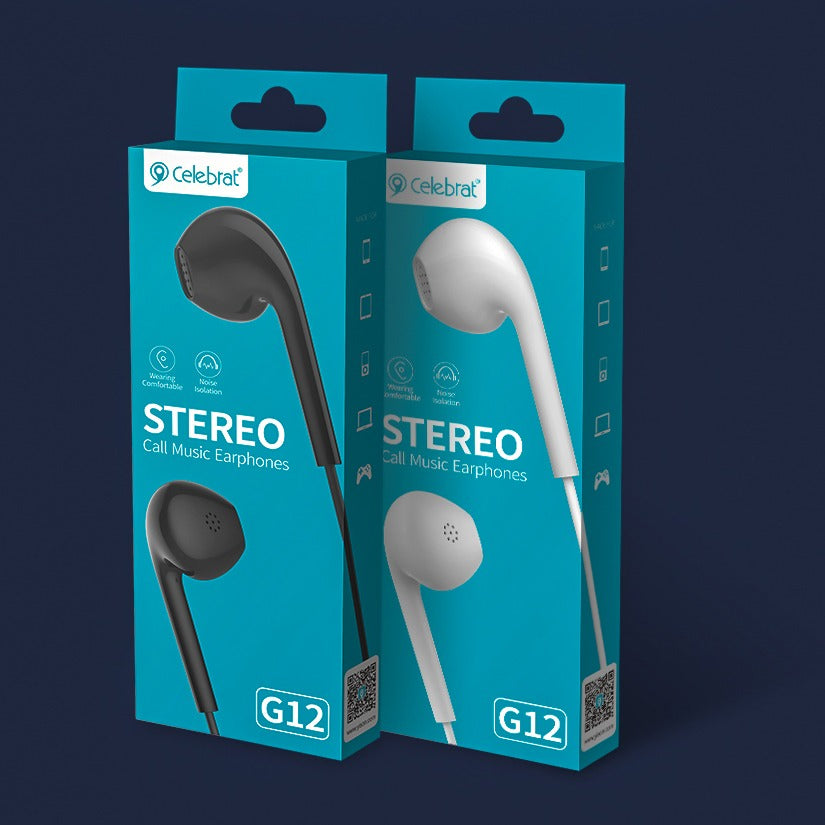 Celebrat G12 3.5mm Wired Earphones In‑Ear Headset with Mic – High‑Quality Handsfree for Mobile Phones