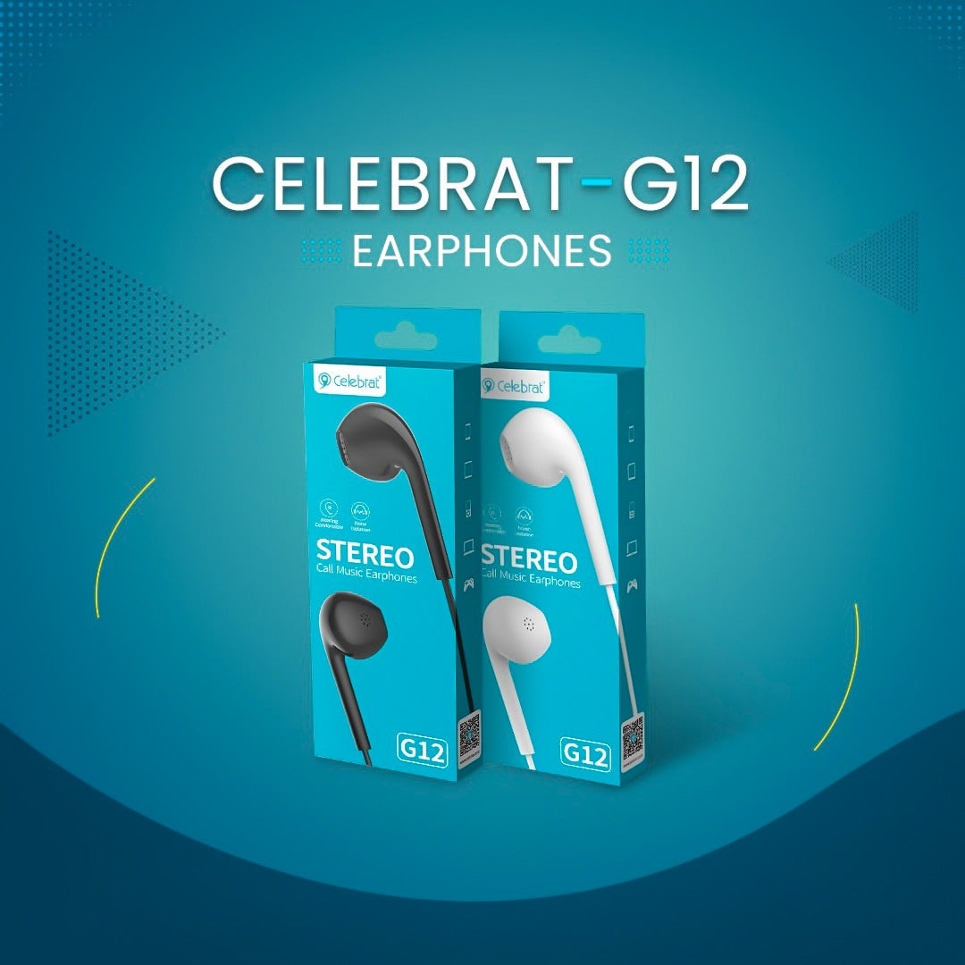 Celebrat G12 3.5mm Wired Earphones In‑Ear Headset with Mic – High‑Quality Handsfree for Mobile Phones