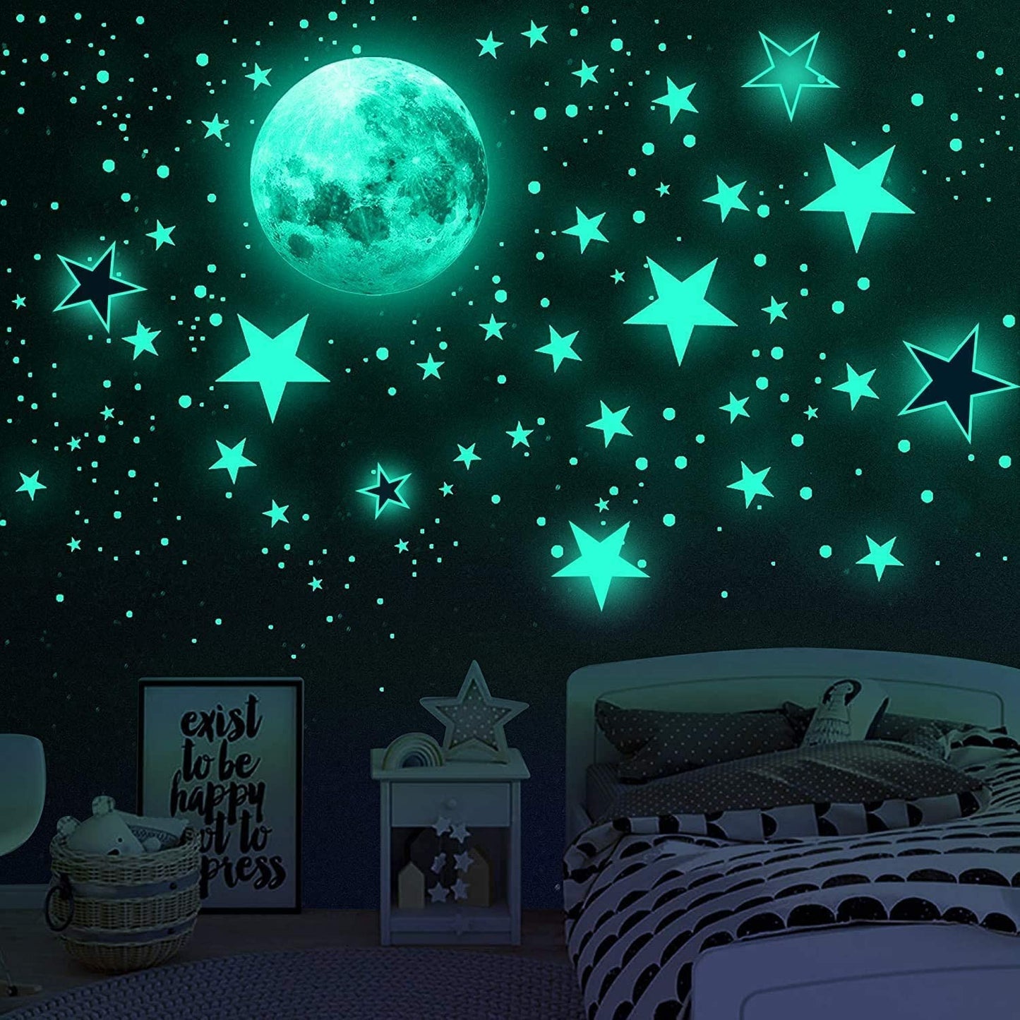 3D Glow-in-the-Dark Stars Moon Heart Wall Stickers – Luminous Fluorescent Plastic Decals for Kids Room & Bedroom Decor