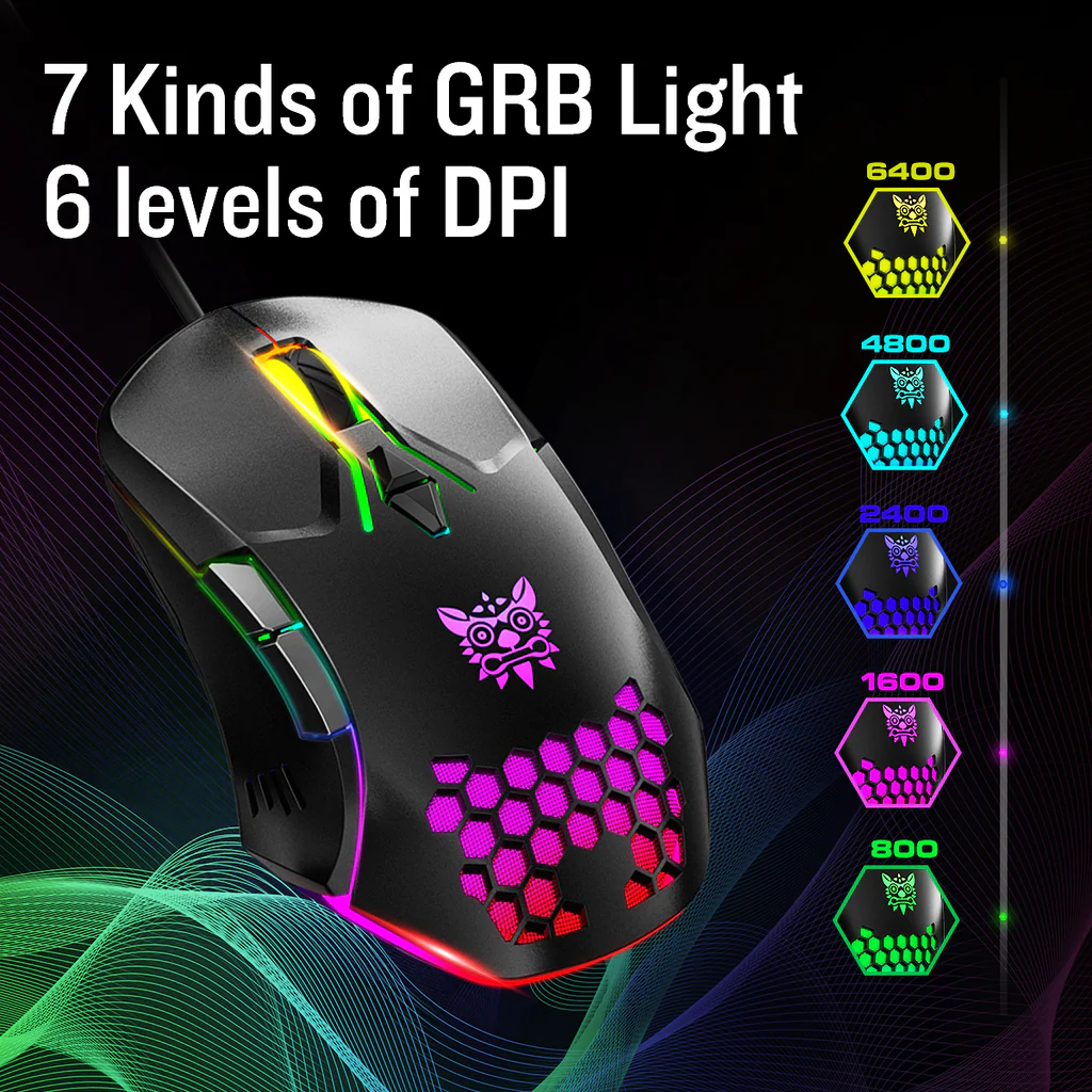 ONIKUMA CW902 Wired Gaming Mouse 6400 DPI RGB Lighting 7 Programmable Buttons 1 Year Warranty