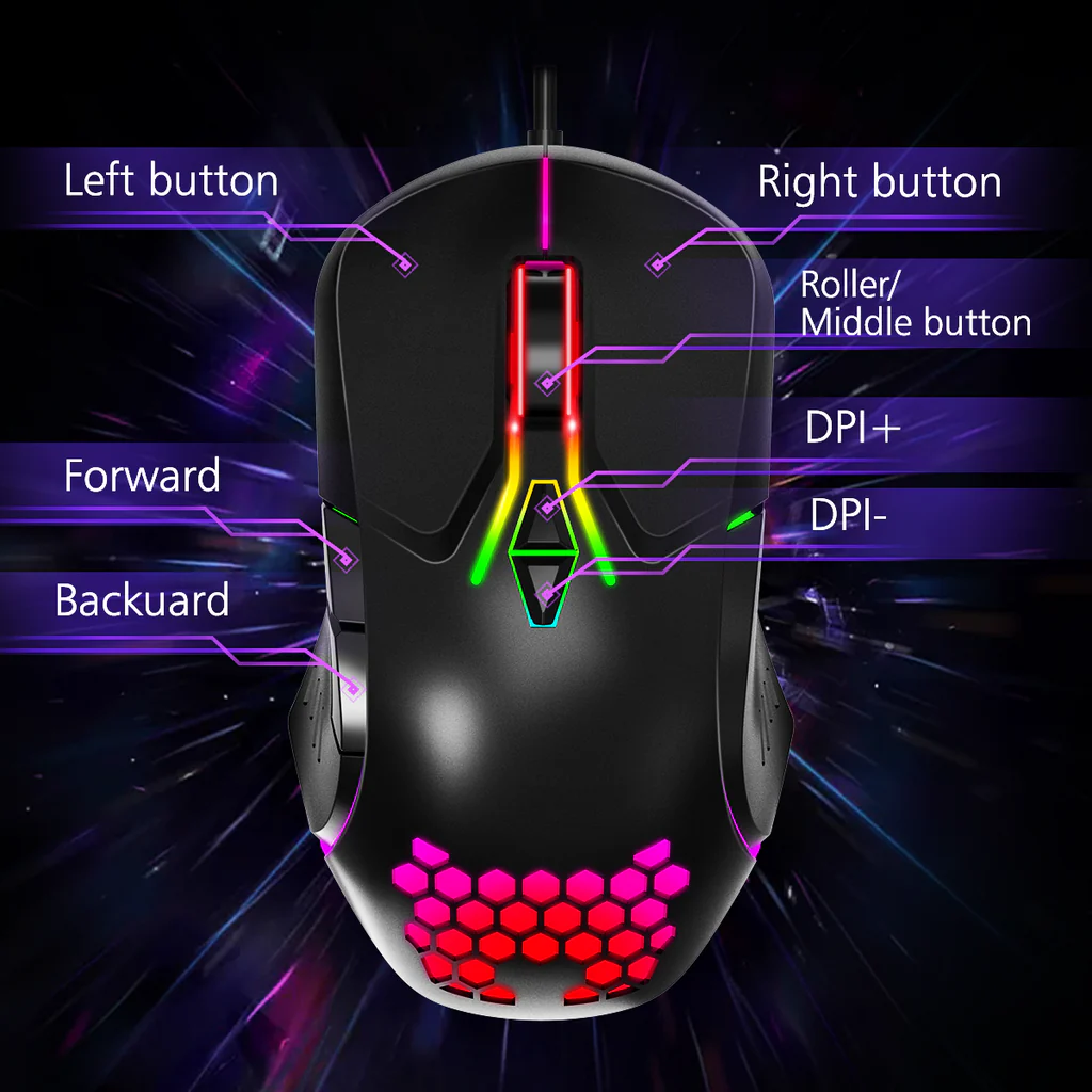 ONIKUMA CW902 Wired Gaming Mouse 6400 DPI RGB Lighting 7 Programmable Buttons 1 Year Warranty