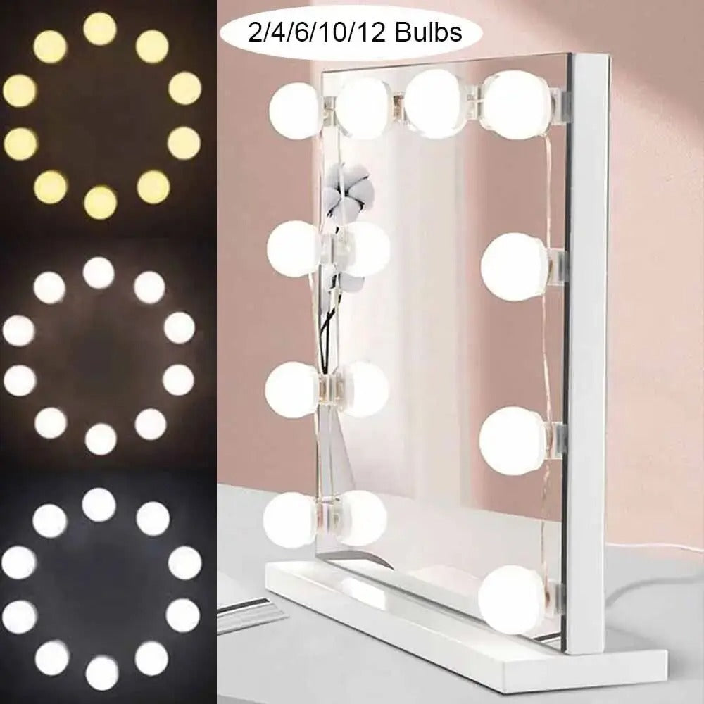 LED Light Makeup Mirror Bulbs Vanity Lights USB 12V Bathroom Dressing Table Lighting Dimmable for Wall Panels Women Gift Studio