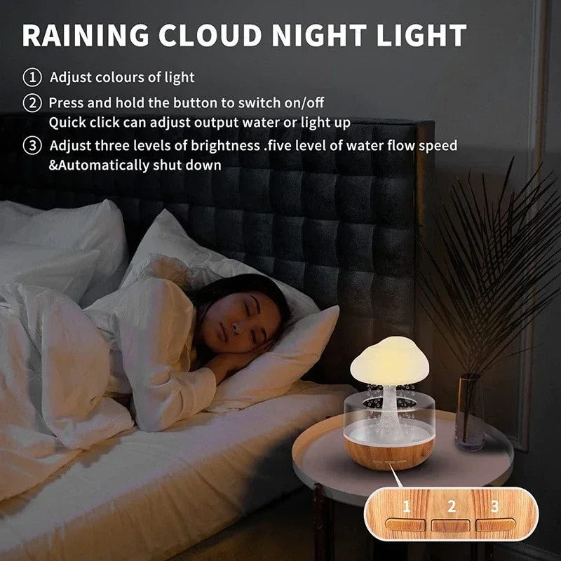 Cloud Humidifier Rain Colorful Mushroom Raindrop Sleep Aid Atmosphere Lamp Night Light Essential Oil Humidifier Room Desktop