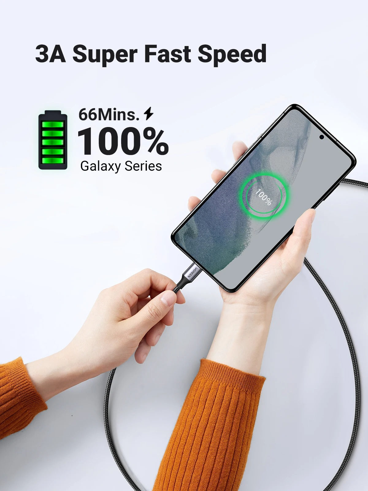 UGREEN 1 Meter 60W Type-C to Type-C PD Round Cable Nickel Plating Aluminum Shell C to C Braided Cable