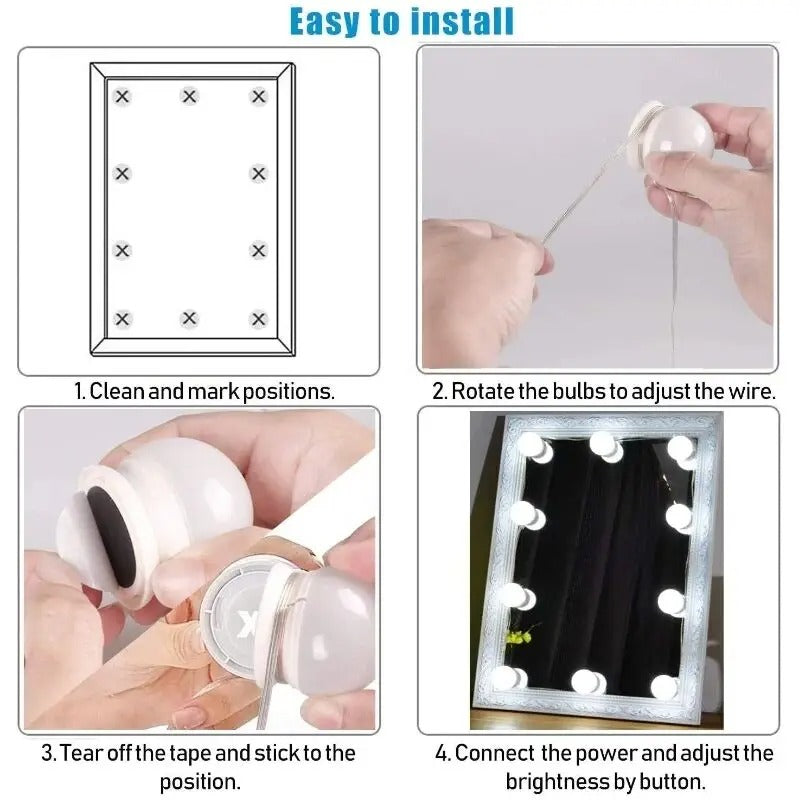 LED Light Makeup Mirror Bulbs Vanity Lights USB 12V Bathroom Dressing Table Lighting Dimmable for Wall Panels Women Gift Studio