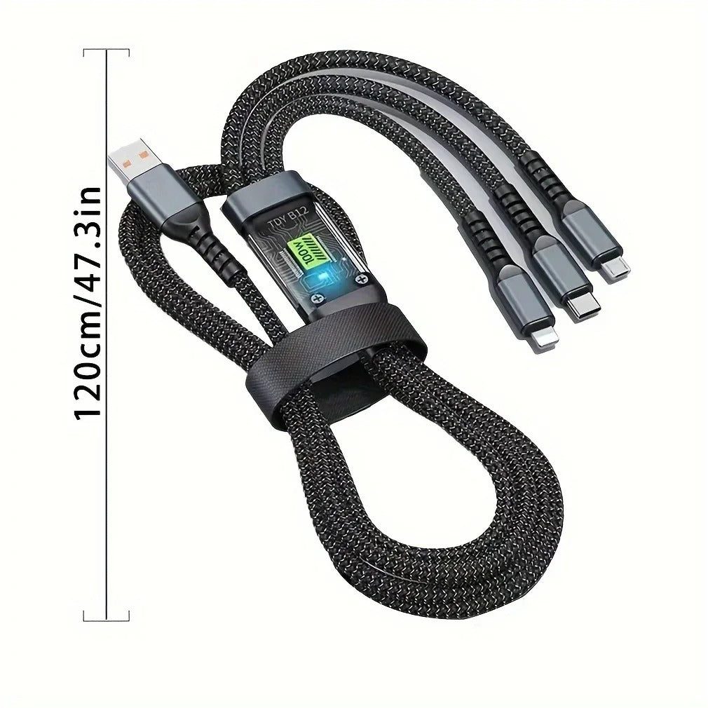 100w 3 in 1 Super Fast Charging Cable, LED Indicator,