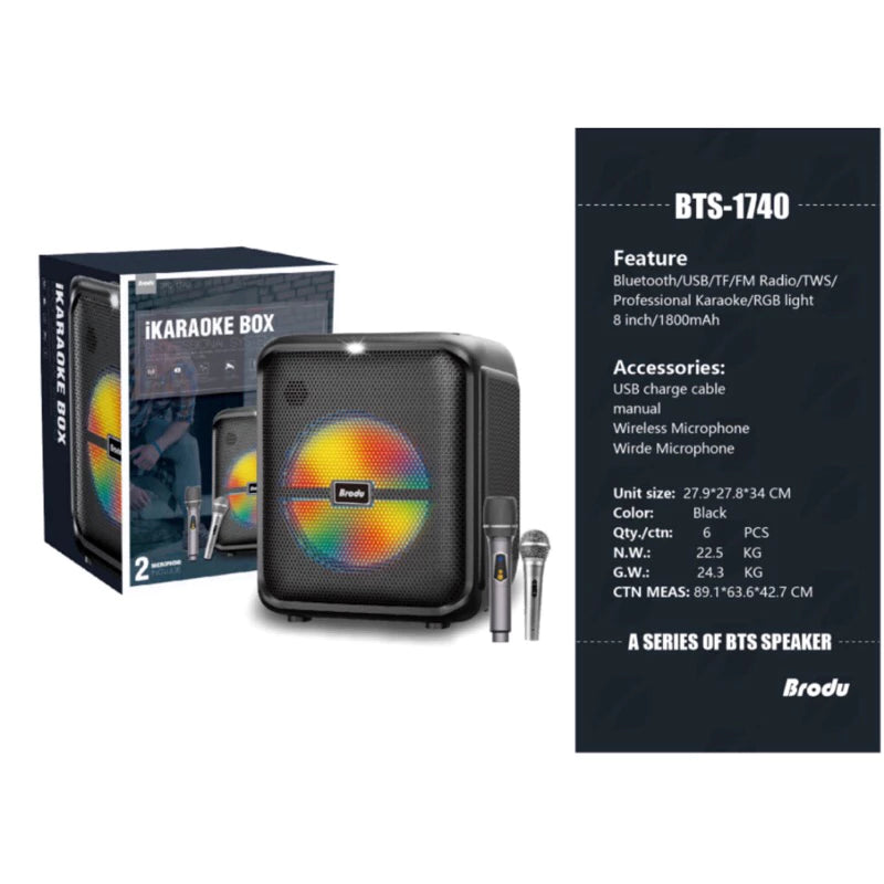 Brodu BTS 1740 Bluetooth karaoke speaker with Free 2 Microphone