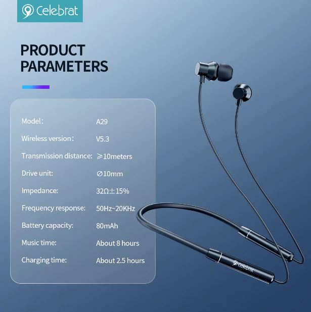 Celebrat A29 Wireless Neckband Bluetooth Earphones | Magnetic Sports Headset with Deep Bass