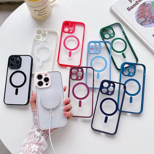 Hard Crystal Magnectic Case For iPhone 13 12 11 14 15 16 Pro Max XSMAX XR SE 7 8 For Magsafe Wireless Charging back Cover