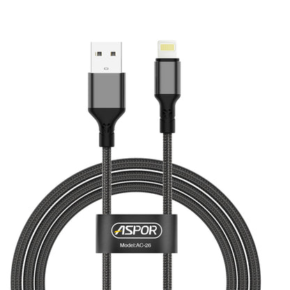 ASPOR AC-25/26/27 3A Fast Charging Nylon Braided Cable – Micro USB, iPhone Lightning, Type-C to Type-C – 1M 2M 3M