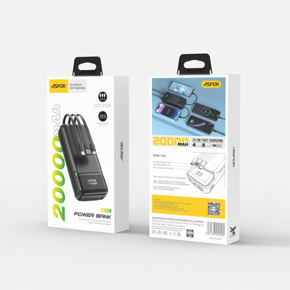 Aspor A316 20000mAh Power Bank PD 22.5W Fast Charging Portable External Phone Charger