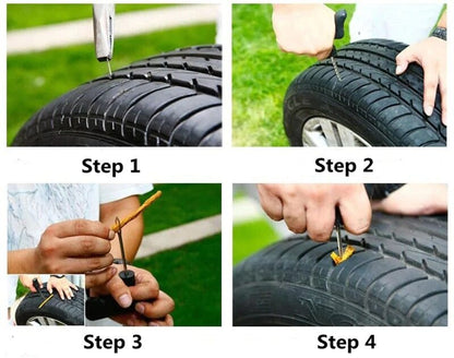 Car Tubeless Tire Repair Kit Puncture Plug Set with Needle Patch and Cement