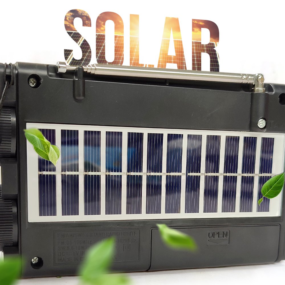FM/USB/TF Radio Portable Solar Charging Pocket Radio with Emergency LED Flashlight for Outdoor Camping