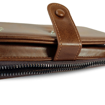 Honsun Semi Long Men's Plus Envelope Wallet Multi Card Large Capacity Zipper Pocket Leather Wallet