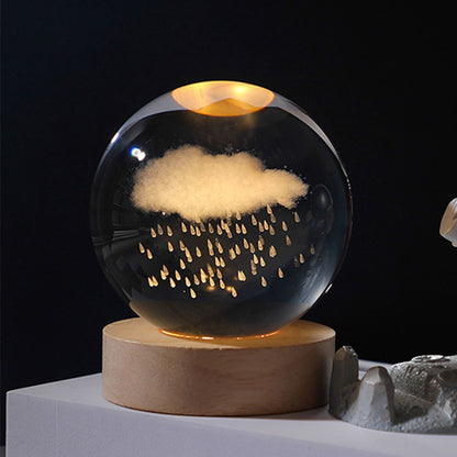 Mini 3D Crystal Ball LED Night Lamp | Small Decorative Light with Engraved Design for Bedroom or Gifts