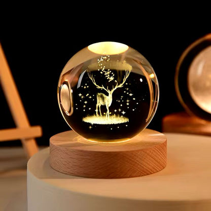 Mini 3D Crystal Ball LED Night Lamp | Small Decorative Light with Engraved Design for Bedroom or Gifts