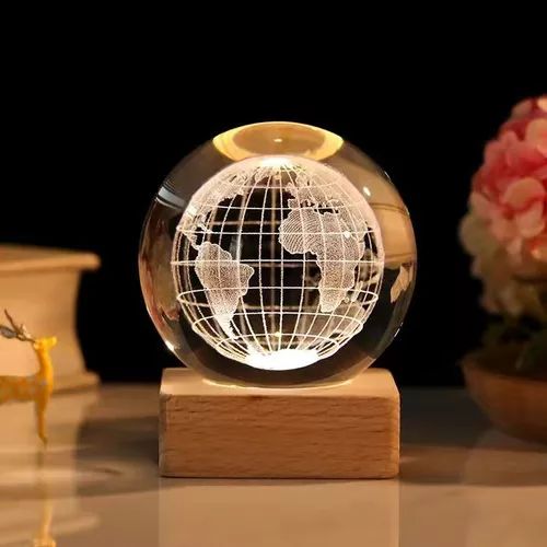 Mini 3D Crystal Ball LED Night Lamp | Small Decorative Light with Engraved Design for Bedroom or Gifts