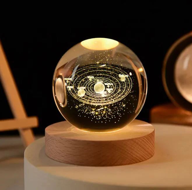 Mini 3D Crystal Ball LED Night Lamp | Small Decorative Light with Engraved Design for Bedroom or Gifts