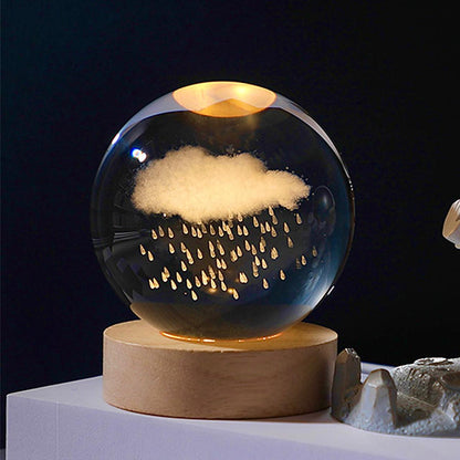 3D Crystal Ball Glass LED Night Lamp | 8cm Decorative Light with 3D Engraved Art for Bedroom or Desk