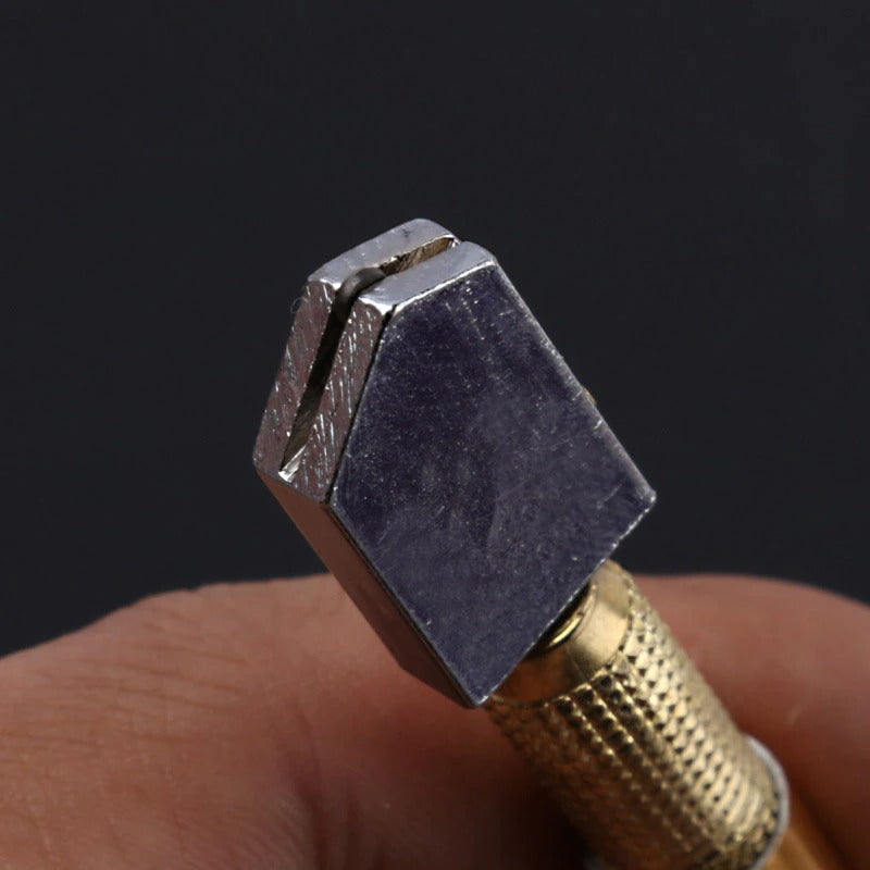 Diamond Glass Cutter 175mm Oil-Fed Steel Blade Tool with Anti-Skid Metal Handle for Manual Cutting