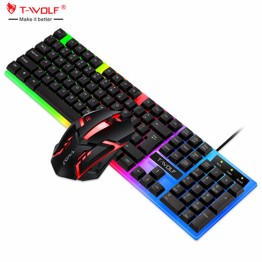 T Wolf TF 230 Gaming Keyboard Keyboard Mouse Combo Pack Clavier Souris Gaming 104keys LED Backlit 3D rainbow Combos for Laptop Pc