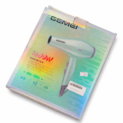Gemei 1600W Professional Hair Dryer GM-1805 Blow Hot Air style with Nozzles Hot & Cold Air Speed Adjust Salon Hair Styling Tool